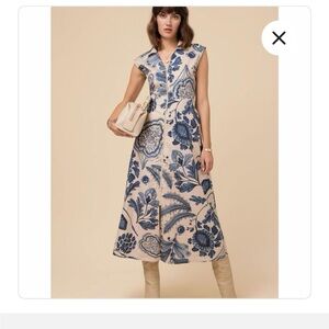 Spartina 449 Lainey Floral Blue and Cream shirt Dress xxs runs large